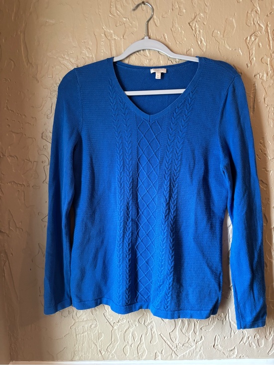 Talbots Sweaters - Talbots Bright Blue V-Neck Cable Knit Sweater